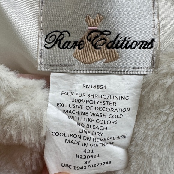 NWOT Rare Editions 3T Girls White Faux Fur Cape Sweater Elegant Formal Wear - Picture 3 of 4